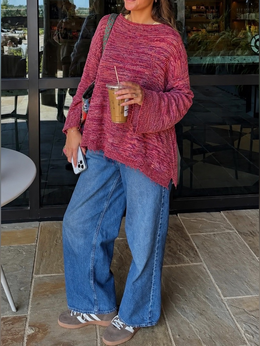 Free People Linen Prism Spacedye Red Slouchy Sweater S